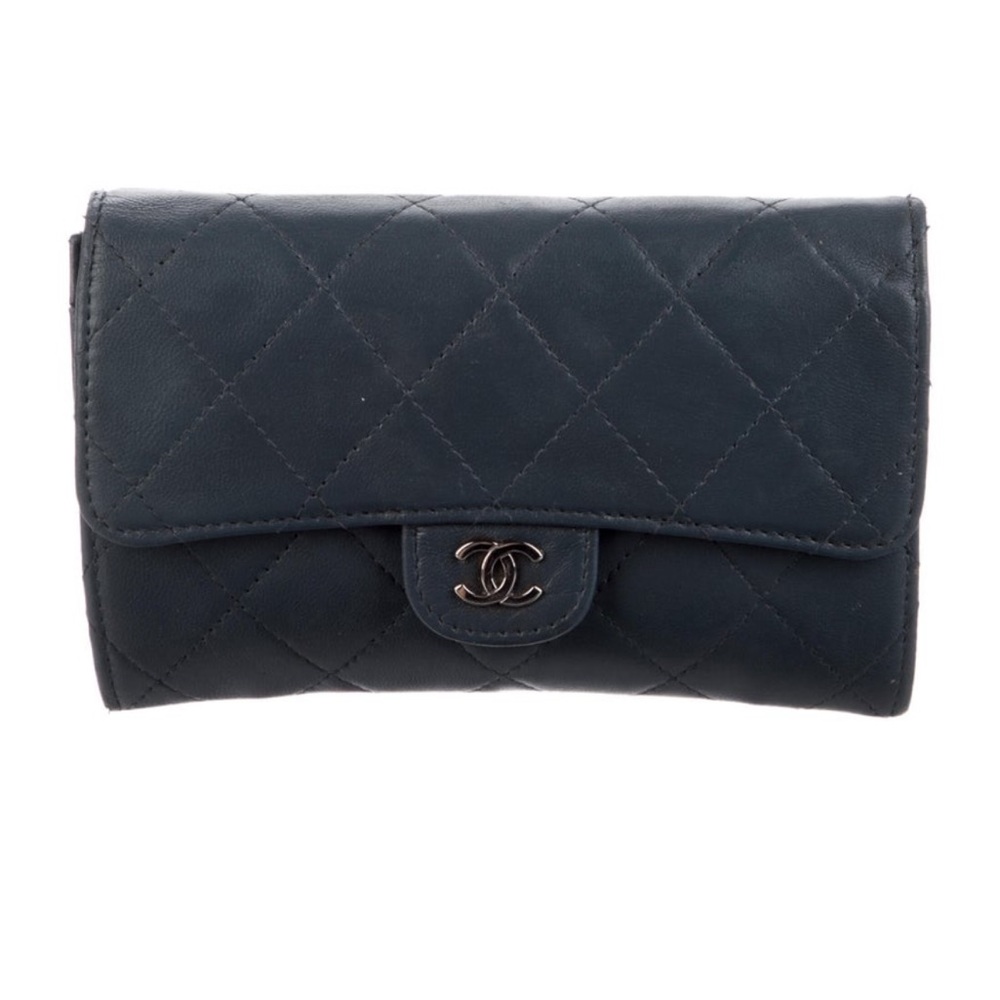 Chanel Navy Quilted Wallet - 100% Authentic